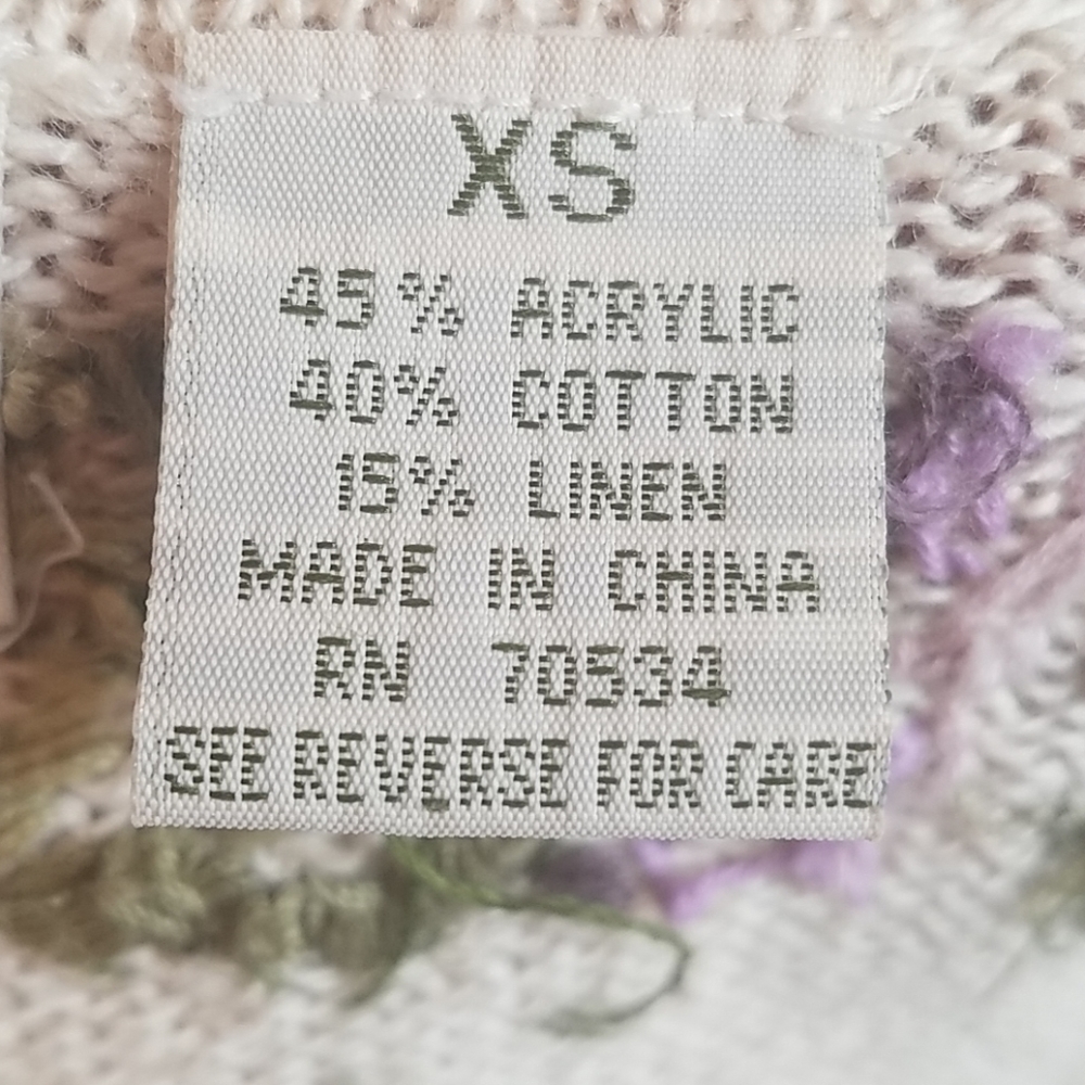 Orvis Cardigan XS 0 Floral Embroidered Oat Cotton Button Front Sweater Gorpcore - Picture 8 of 10